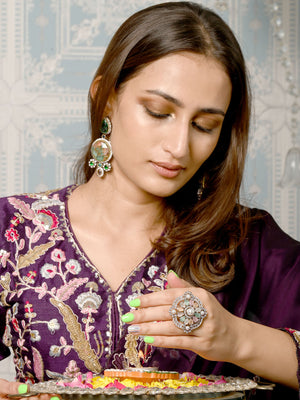 Rajwada Multicolored Embellished Silver Plated Rings For Women