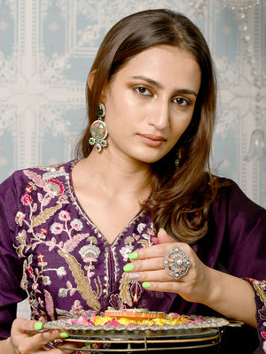 Rajwada Multicolored Embellished Silver Plated Rings For Women
