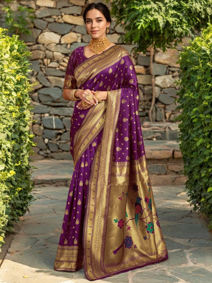 Rajwada Dark Purple Silk Blend Woven Pithani Saree For Women