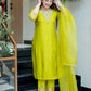 Rajwada Lime Green Viscose Chanderi Embriodered Stitched Kurta Set For Women