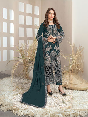 Rajwada Teal Blue Georgette Embroidered Semi-Sitched Kurta Set For Women