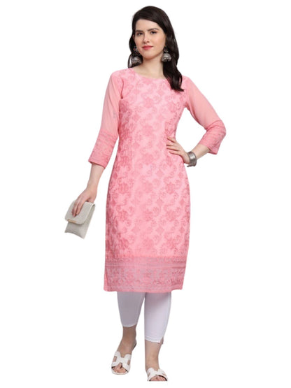 Rajwada Peach Georgette Embroidered Kurti For Women
