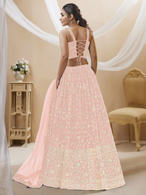 Rajwada Pink Georgette Embroidered Semi-Stitched Lehenga For Women
