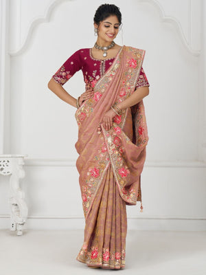 Rajwada Mauve Viscose Silk Embroidered Saree For Women