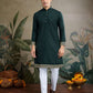 Rajwada Dark Green Cotton Blend Embroidered Stitched Kurta For Men