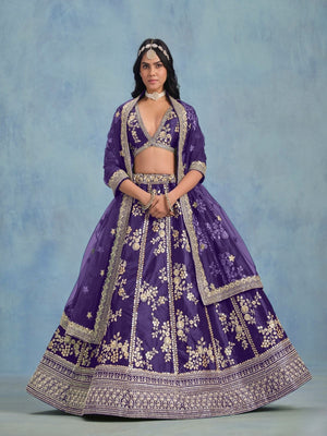 Rajwada Blue Art Silk Embroidered Semi-Stitched lehenga For Women