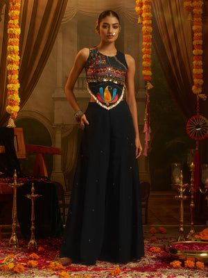 Black Georgette Embroidered Co Ord Set