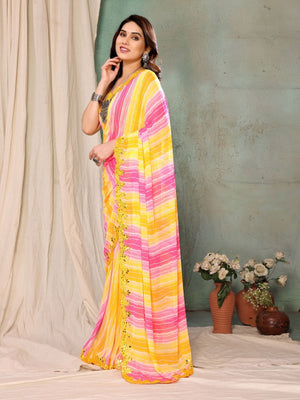 Rajwada Light Yellow Georgette Printed Saree For Women