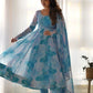 Rajwada Sky Blue Organza Silk Floral Digital Print Stitched Kurta Set For Women