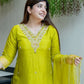 Rajwada Lime Green Viscose Chanderi Embriodered Stitched Kurta Set For Women