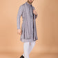 Rajwada Grey Viscose Silk Embellished Stitched Kurta For Men