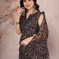 Rajwada Brown Georgette Printed Saree With Unstitched Blouse For Women