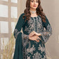 Rajwada Teal Blue Georgette Embroidered Semi-Sitched Kurta Set For Women