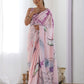 Rajwada Light Pink Chinon Printed Saree With Unstitched Blouse For Women
