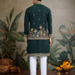 Rajwada Dark Green Cotton Blend Embroidered Stitched Kurta For Men