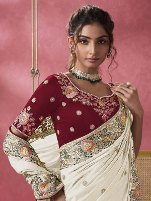 Rajwada White Georgette Embroidered Elegant Saree For Women