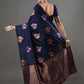 Rajwada Navy Blue Silk Blend Woven Saree For Women