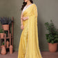 Rajwada Yellow Banglori Lace Work Saree With Unstitched Blouse For Women