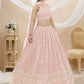 Rajwada Pink Georgette Embroidered Semi-Stitched Lehenga For Women