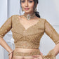 Rajwada Light Brown Soft Net Embellished Semi-Stitched Lehenga With Unstitched Blouse For Women