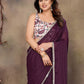 Rajwada Wine Georgette Solid Saree For Women
