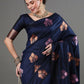 Rajwada Navy Blue Silk Blend Woven Saree For Women