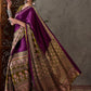 Rajwada Purple And Olive Silk Blend Printed Elegant Saree For Women