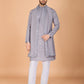 Rajwada Grey Viscose Silk Embellished Stitched Kurta For Men