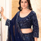 Rajwada Navy Blue Georgette Embroidered Semi-Stitched lehenga For Women