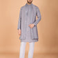 Rajwada Grey Viscose Silk Embellished Stitched Kurta For Men
