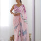 Rajwada Light Pink Chinon Printed Saree With Unstitched Blouse For Women