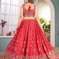 Rajwada Red Chinon Sequence Embroidered Semi-Stitched Lehenga For Women