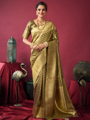 Rajwada Olive Green Organza Solid Saree For Women