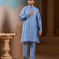 Rajwada Sky Blue Silk Blend Embroidered Stitched Kurta Set For Men
