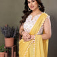 Rajwada Yellow Banglori Lace Work Saree With Unstitched Blouse For Women