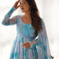 Rajwada Sky Blue Organza Silk Floral Digital Print Stitched Kurta Set For Women
