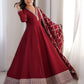 Rajwada Maroon Silk Blend Embroidered Kurta Set For Women