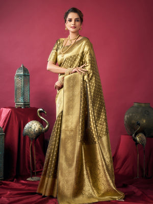 Rajwada Olive Green Organza Solid Saree For Women