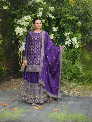 Rajwada Purple Chinon Embroidered Stitched Kurta Set For Women