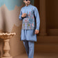 Rajwada Sky Blue Silk Blend Embroidered Stitched Kurta Set For Men