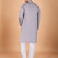 Rajwada Grey Viscose Silk Embellished Stitched Kurta For Men
