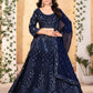 Rajwada Navy Blue Georgette Embroidered Semi-Stitched lehenga For Women