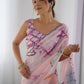 Rajwada Light Pink Chinon Printed Saree With Unstitched Blouse For Women