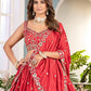 Rajwada Red Chinon Sequence Embroidered Semi-Stitched Lehenga For Women