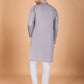 Rajwada Grey Viscose Silk Embellished Stitched Kurta For Men