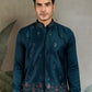 Rajwada Teal Blue Silk Blend Embroidered Stitched Kurta Set For Men