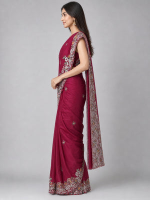 Maroon Georgette Embellished Saree