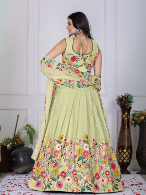 Rajwada Light Green Organza Embroidered Semi-Stitched lehenga For Women