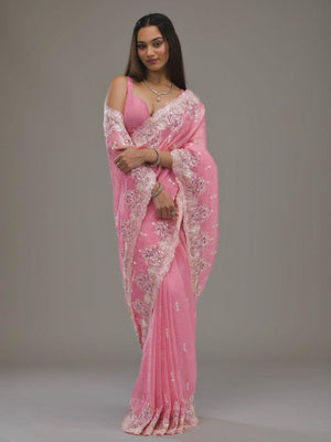 Rajwada Pink Crush Embroidered Saree For Women