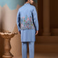 Rajwada Sky Blue Silk Blend Embroidered Stitched Kurta Set For Men